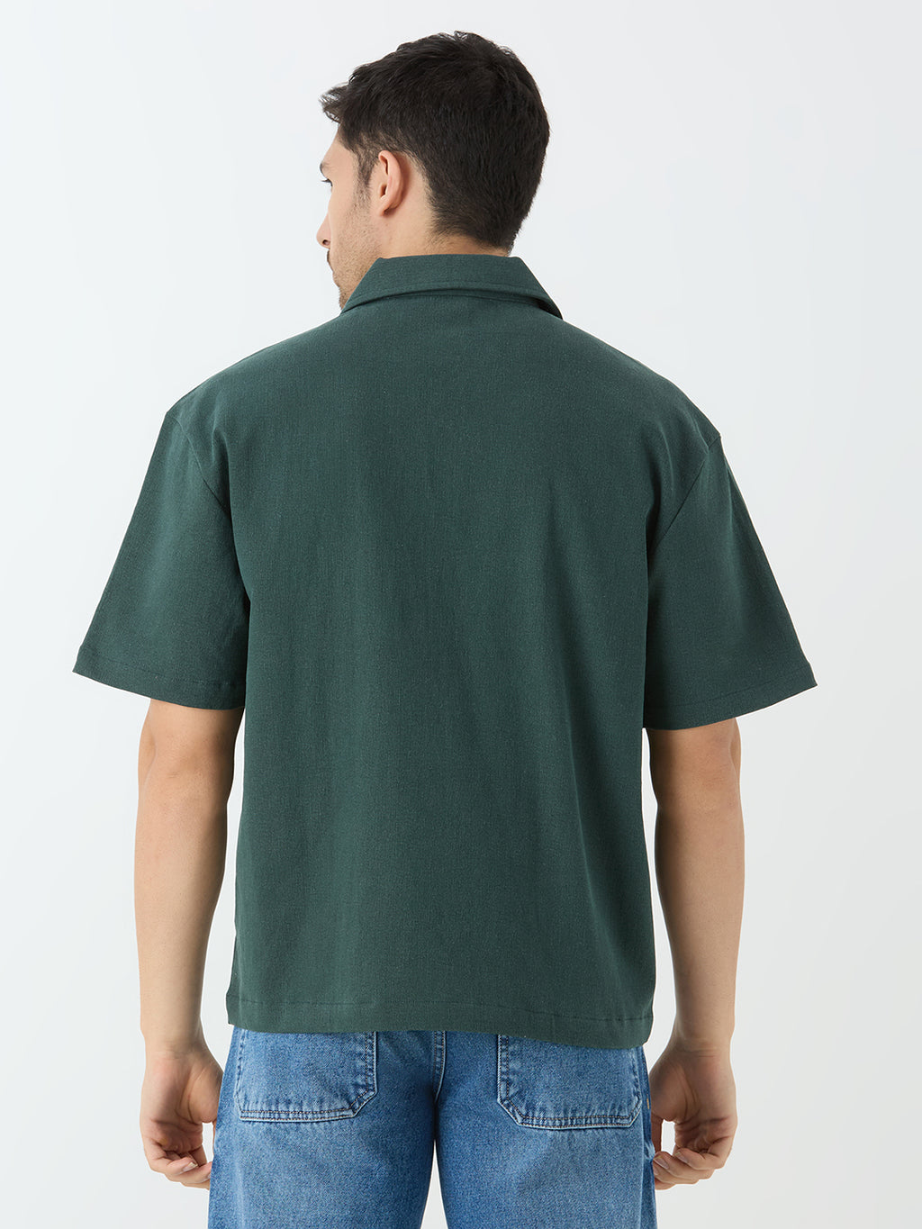 Men's Half Sleeve Shacket in Pine Green