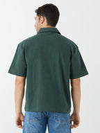 Men's Half Sleeve Shacket in Pine Green