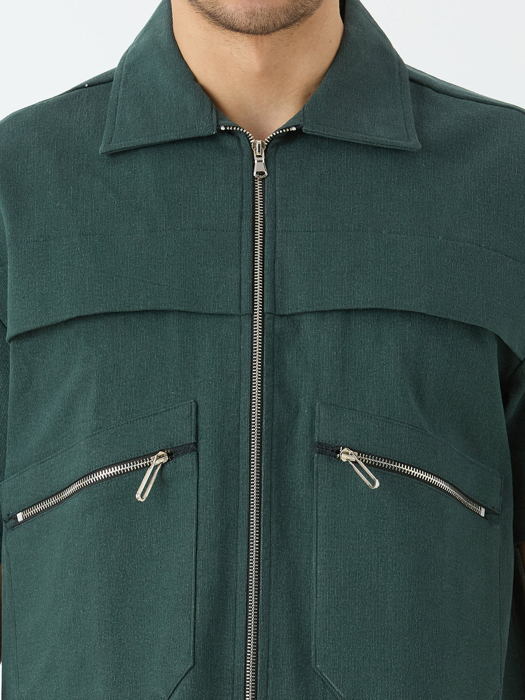 Men's Half Sleeve Shacket in Pine Green