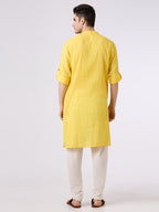 Cotton jacquard shirt kurta with roll up sleeves n lemon yellow colour.