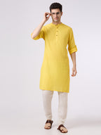 Cotton jacquard shirt kurta with roll up sleeves n lemon yellow colour.