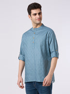 Cotton jacquard shirt kurta with roll up sleeves.