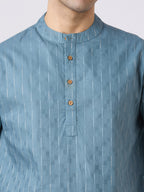 Cotton jacquard shirt kurta with roll up sleeves.