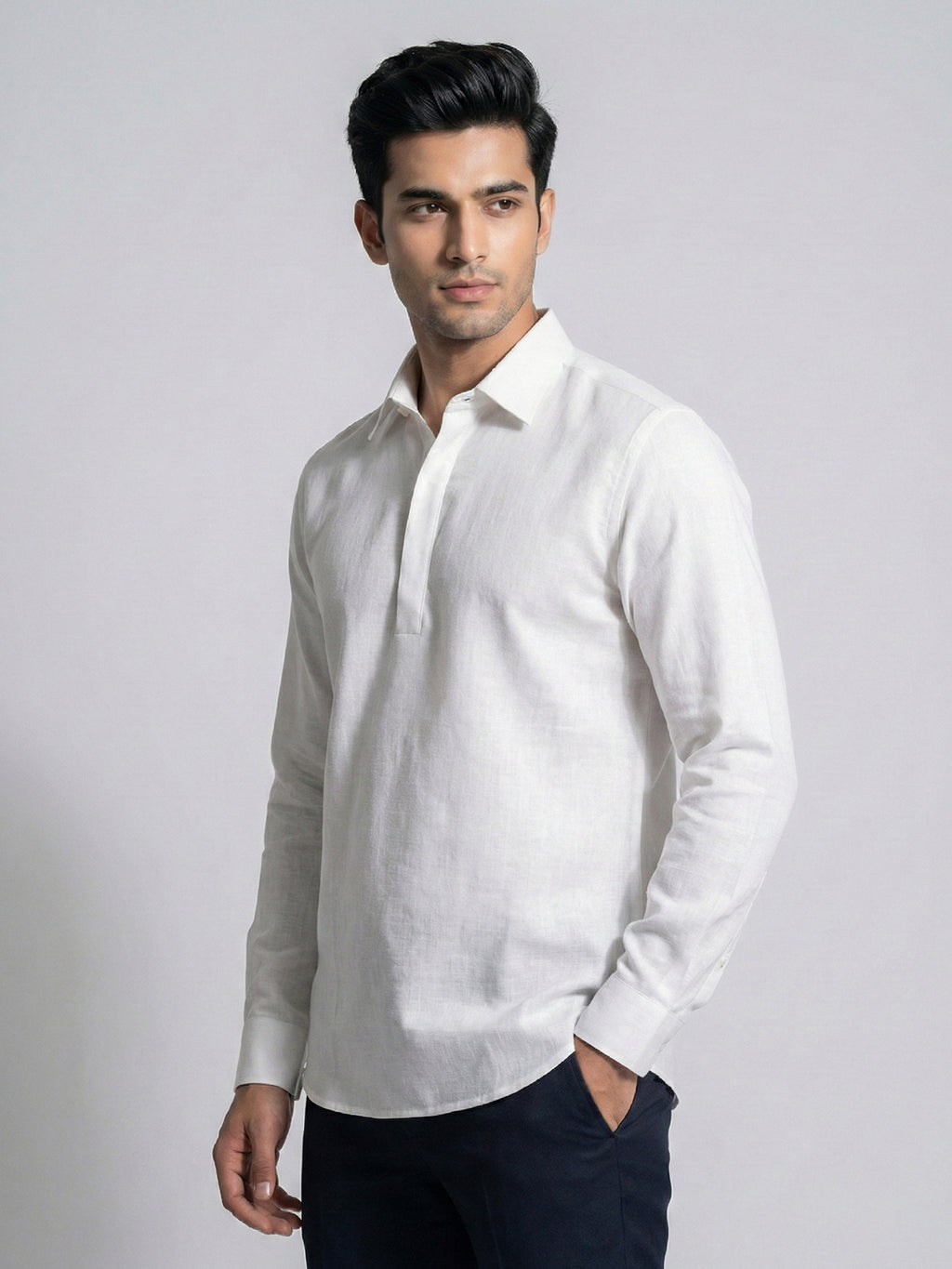 White Linen Full Sleeve Shirt
