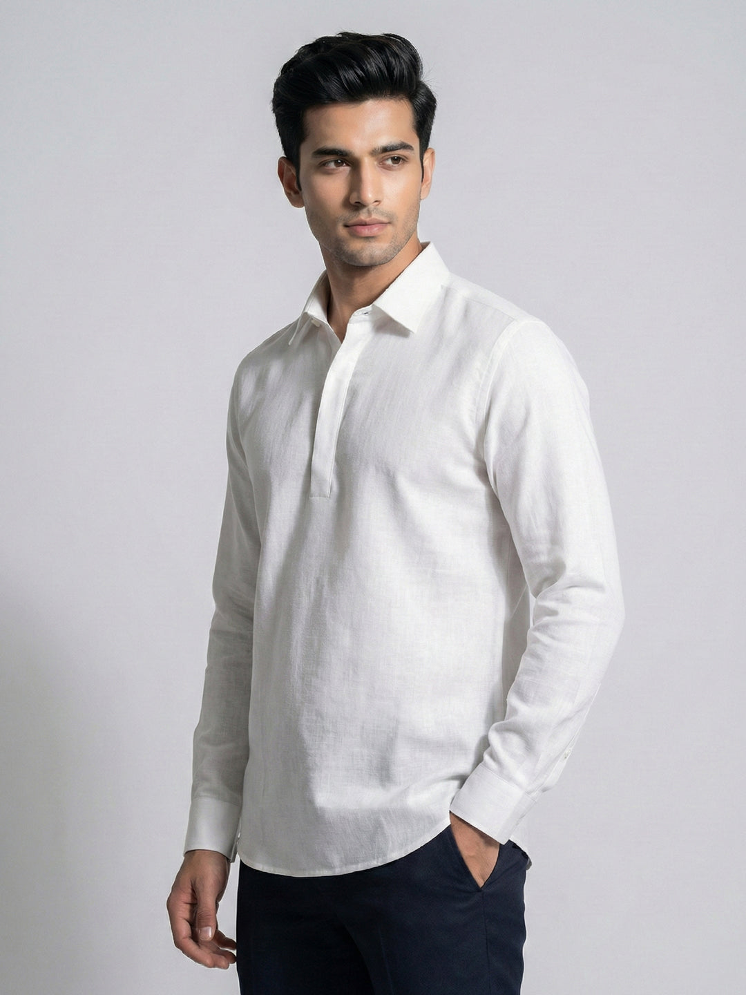 White Linen Full Sleeve Shirt