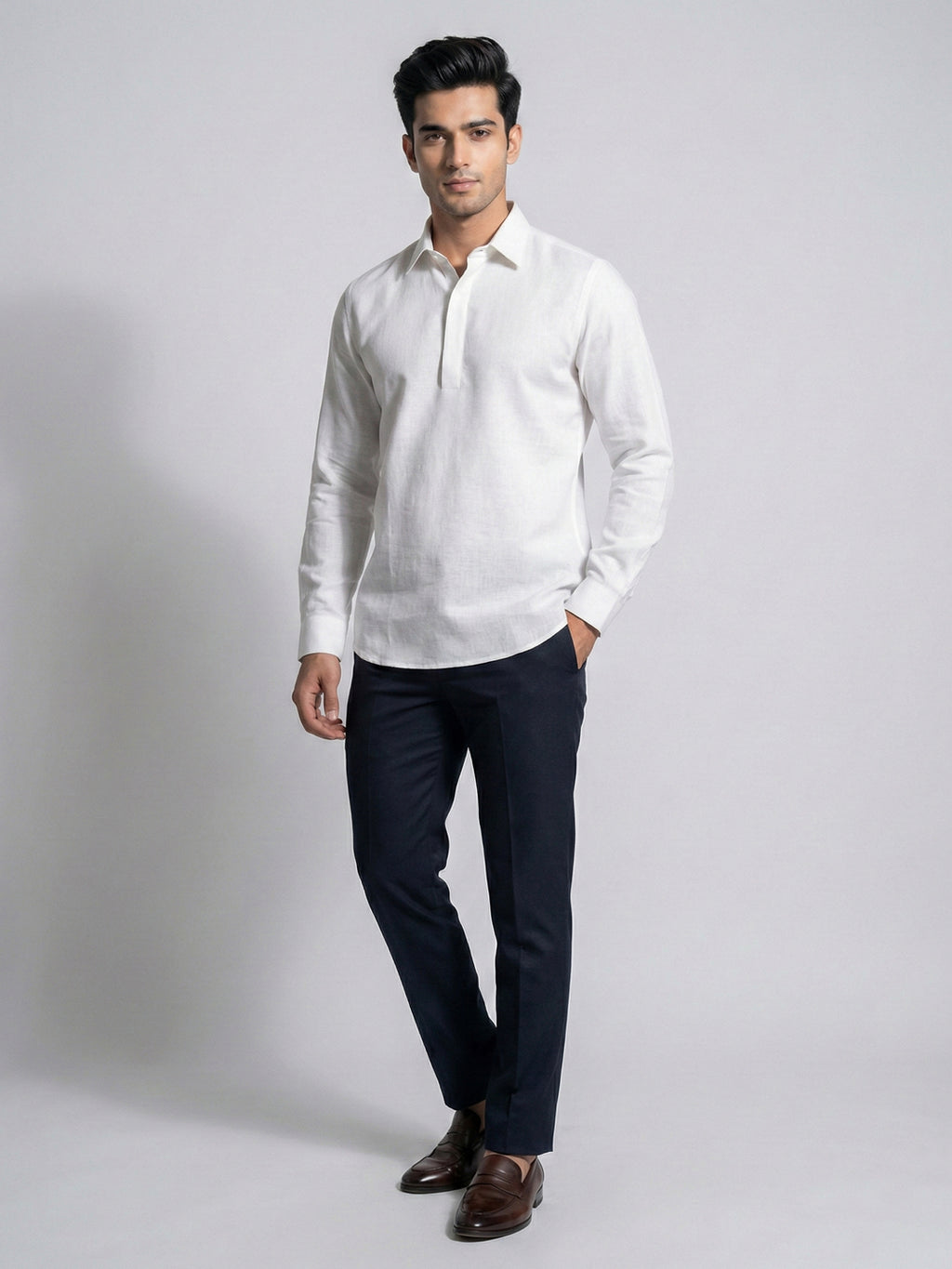 White Linen Full Sleeve Shirt