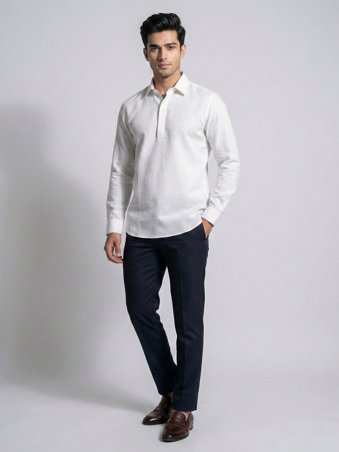 White Linen Full Sleeve Shirt