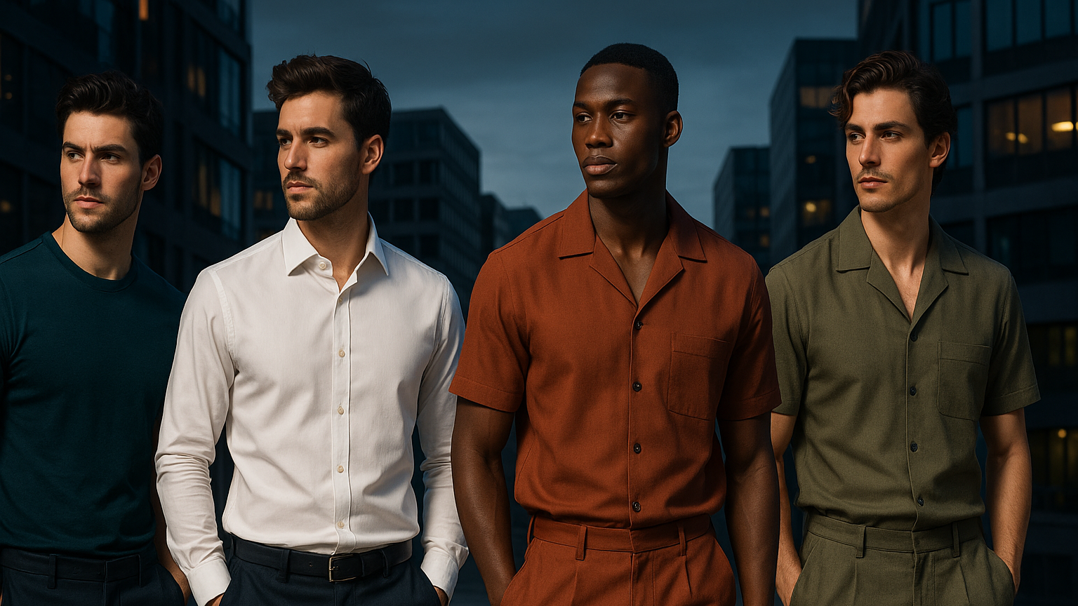 generate the fantastic banner for men fashion, including tshirts, shirts, coords sets with wearing mens, and awesome background image